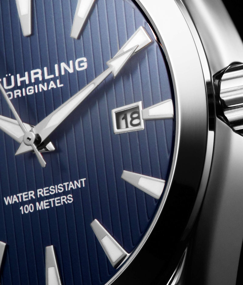 Stuhrling Original Blue Watch for Men Analog Watch Dial with Date - Stainless Steel Silver Bracelet, 3953 Mens Watch Collection - Image 4